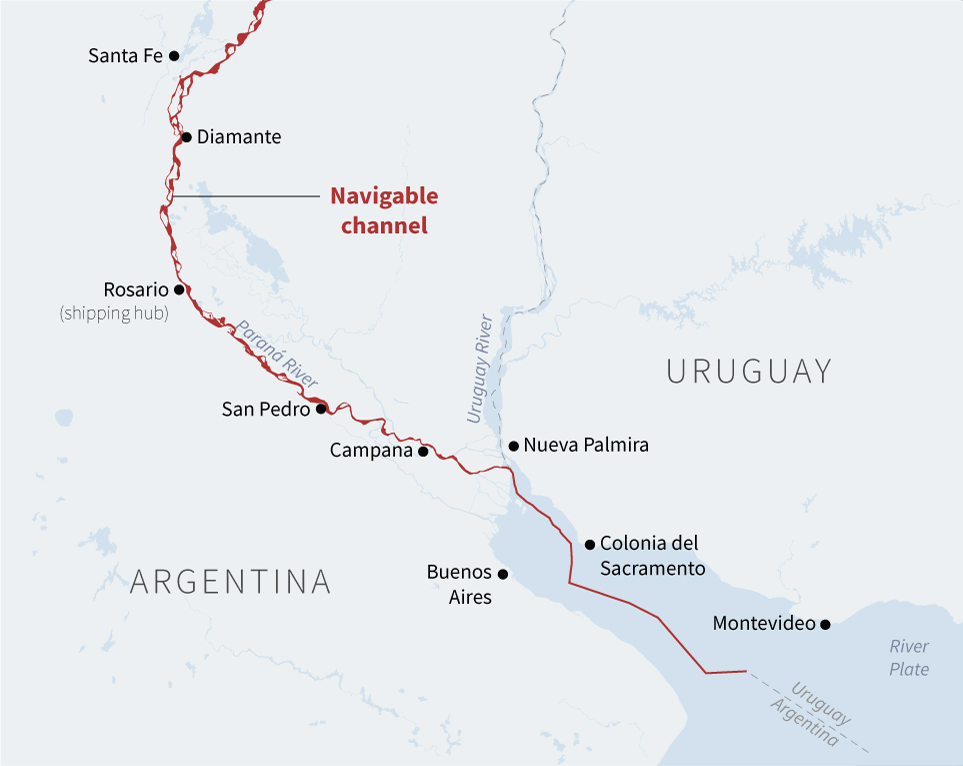 Az argentínai Paraná folyó hajózható vízi útja, mely agrárszempontból egy nagy stratégiai előnye lehet a dél-amerikai országnak.