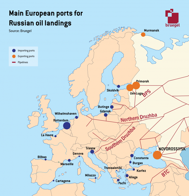 Az orosz olajat fogadó fő európai kikötők
